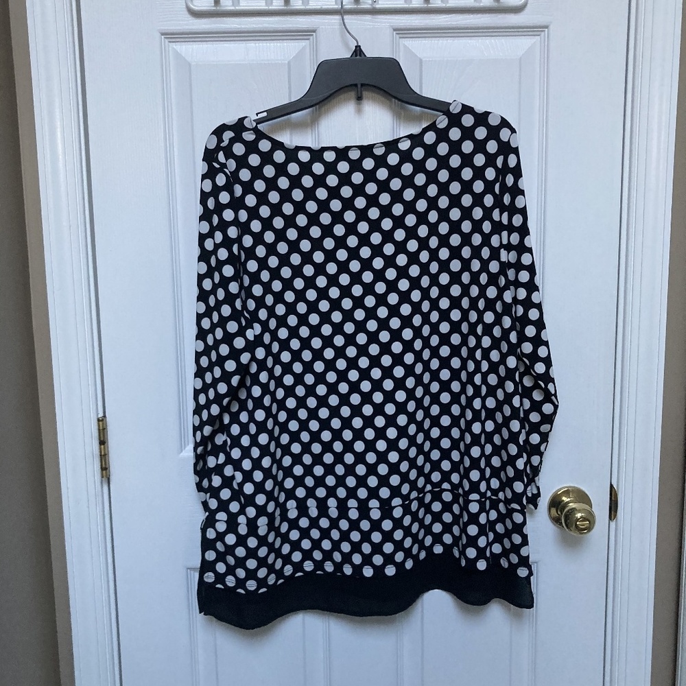 ivanka trump womens xl b&w printed blouse polka do - Picture 4 of 4